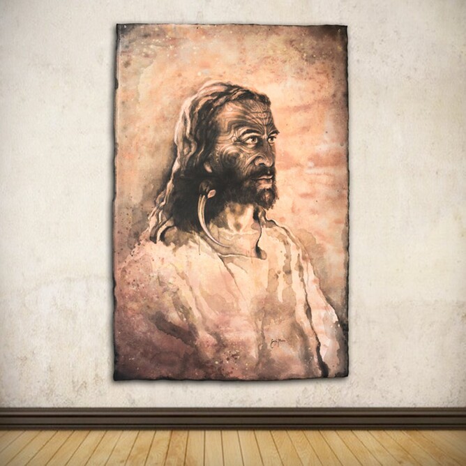 Maori Jesus Portrait Painting With Moko Traditional Face Tattoo