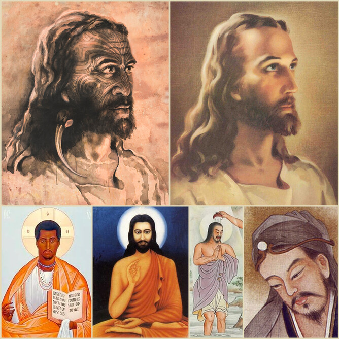 Maori Jesus Portrait Painting With Moko Traditional Face Tattoo