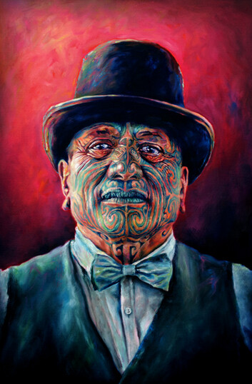 "Tame Iti" by Sofia Minson. 755 x 505mm. Oil on canvas. Original Sold.